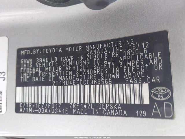 2012 Toyota COROLLA S 照片 9