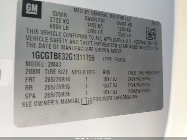 2016 Chevrolet COLORADO 4WD WT 照片 9