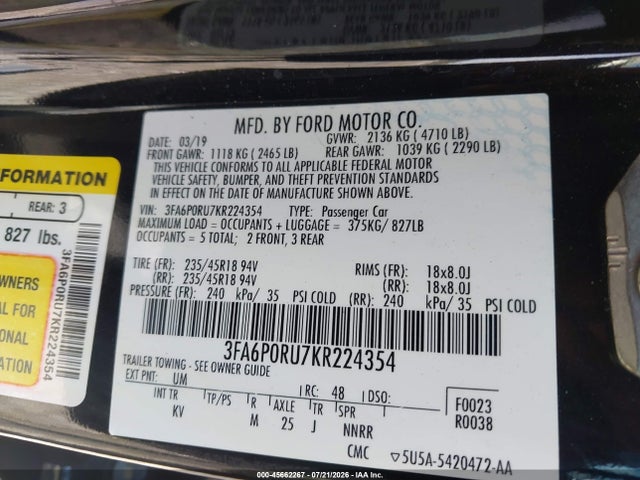 2019 FORD FUSION HYBRID TITANIUM — фото 9