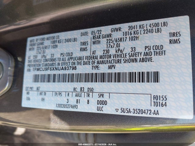 2022 FORD ESCAPE S 9