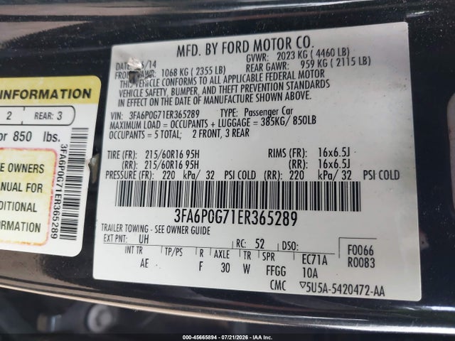 2014 FORD FUSION S photo 9