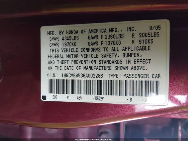 2006 Honda ACCORD 3.0 EX 照片 9