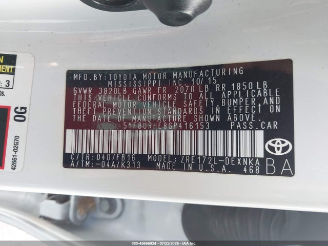 صورة 9 لـ 2016 Toyota COROLLA LE