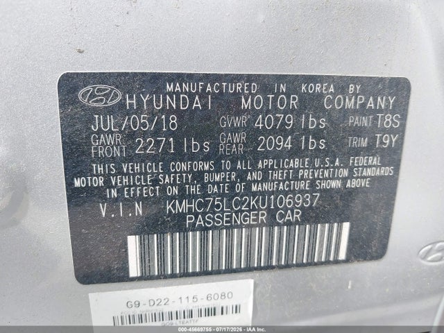 2019 HYUNDAI IONIQ HYBRID SEL 9