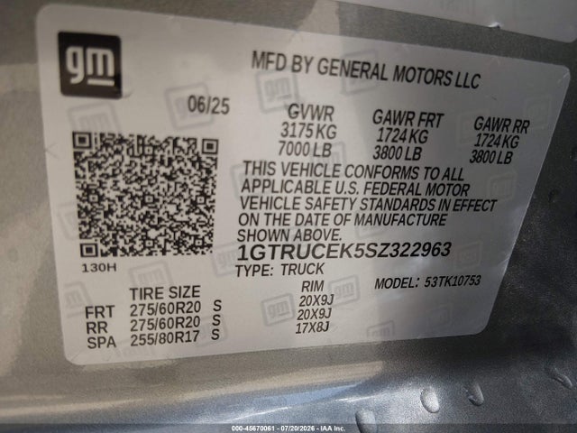 2025 GMC SIERRA 1500 4WD STANDARD BOX ELEVATION WITH 3SB 9