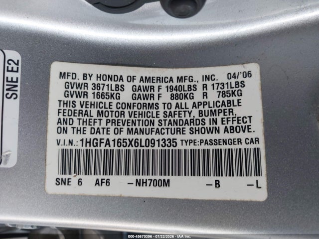 2006 Honda CIVIC LX — фото 9
