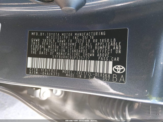 2016 Toyota COROLLA S PLUS — фото 9