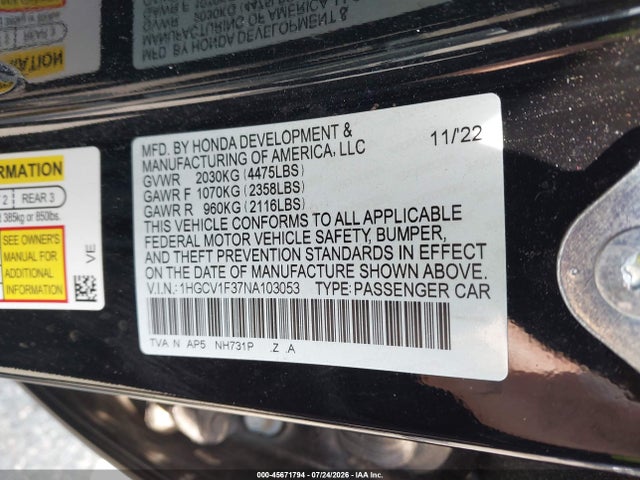 2022 HONDA ACCORD SPORT 9