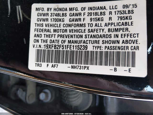 2015 Honda CIVIC LX — фото 9