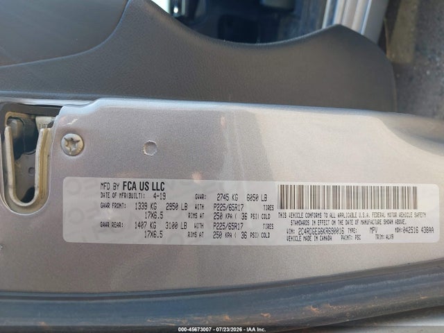 2019 DODGE GRAND CARAVAN GT 9