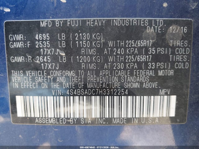 2017 SUBARU OUTBACK 2.5I PREMIUM 9