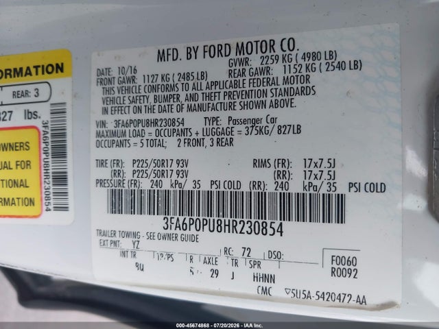 2017 FORD FUSION ENERGI SE LUXURY 9