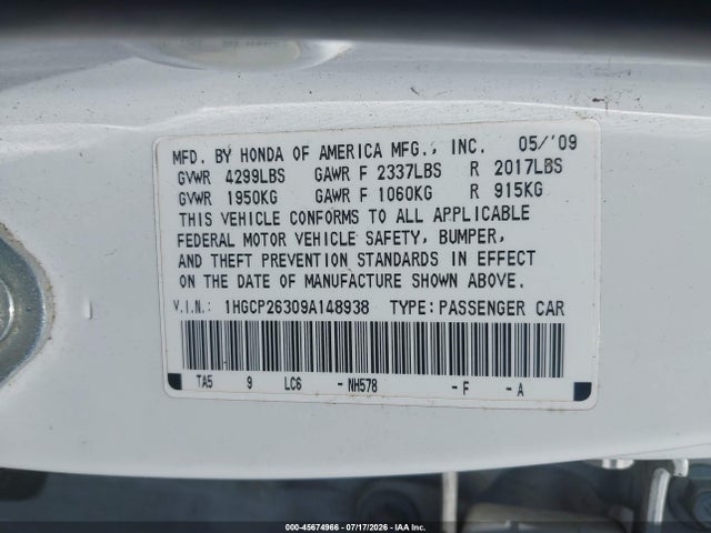 2009 Honda ACCORD 2.4 LX 照片 9