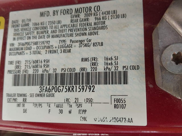 2019 FORD FUSION S 9