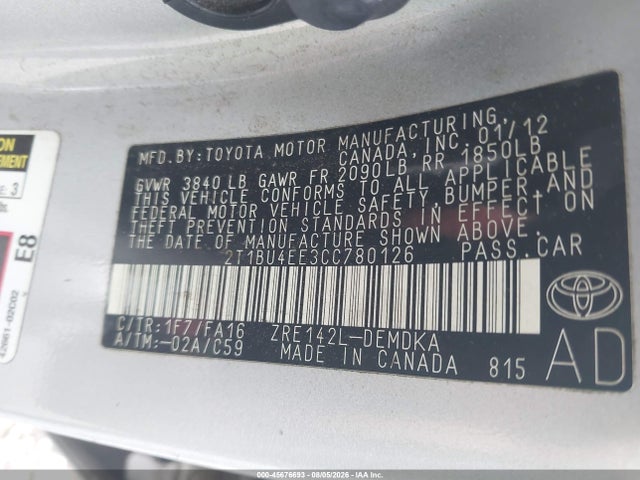 2012 Toyota COROLLA L photo 9