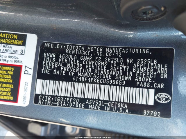 2012 Toyota CAMRY SE 照片 9