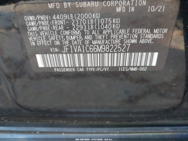 2021 SUBARU WRX PREMIUM 9