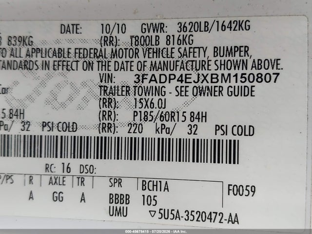 2011 FORD FIESTA SE 照片 9