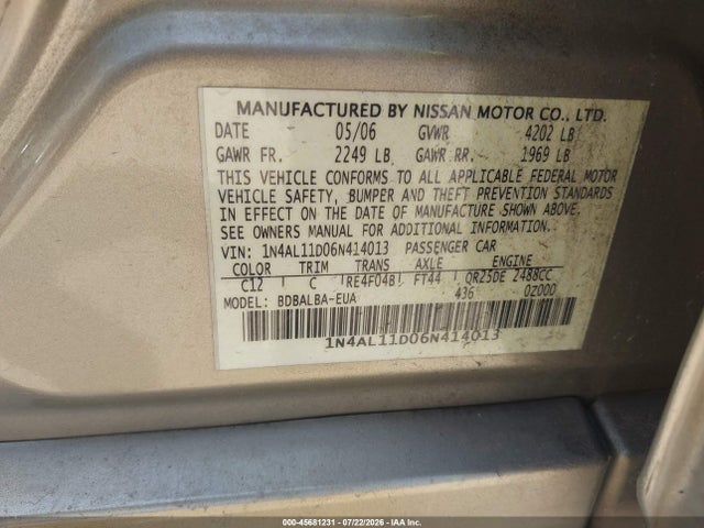 2006 Nissan ALTIMA 2.5 S 照片 9