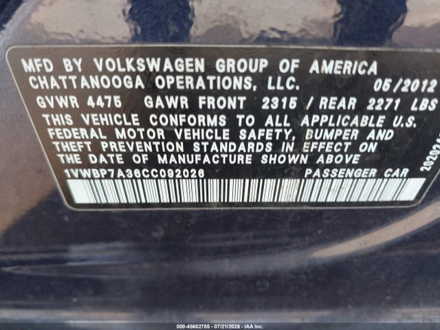 2012 Volkswagen PASSAT 2.5L SE photo 9
