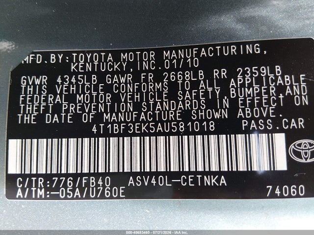 2010 Toyota CAMRY LE — фото 9