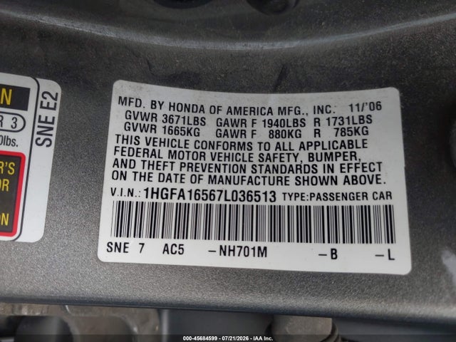 2007 Honda CIVIC LX — фото 9