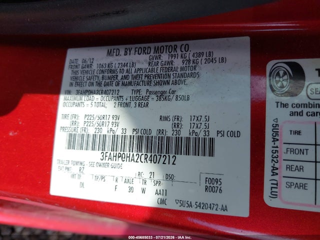 صورة 9 لـ 2012 FORD FUSION SE