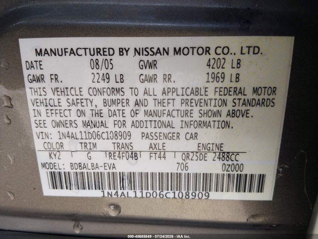 2006 Nissan ALTIMA 2.5 S — фото 9
