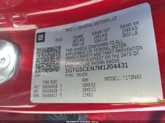 2021 GMC CANYON 2WD SHORT BOX ELEVATION 照片 9