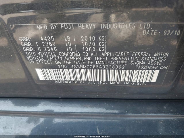 2010 Subaru LEGACY 2.5I PREMIUM — фото 9