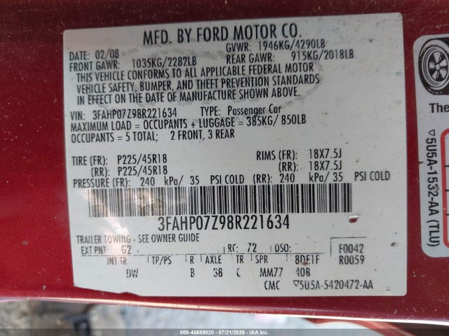 صورة 9 لـ 2008 FORD FUSION SE