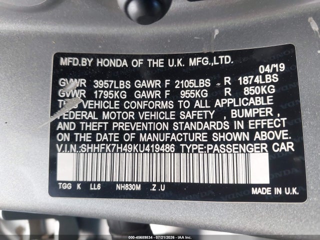 2019 HONDA CIVIC SPORT 9