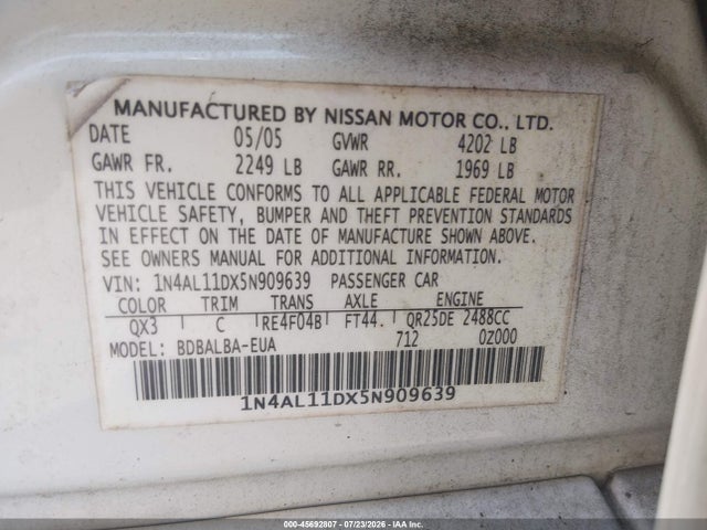 2005 Nissan ALTIMA 2.5 S — фото 9