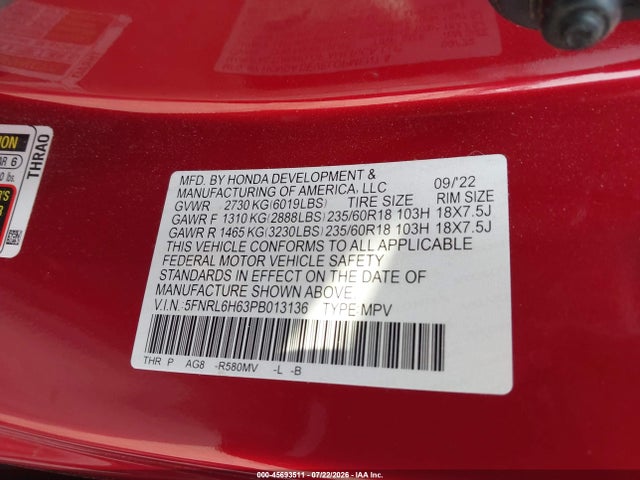 2023 HONDA ODYSSEY EX-L 9