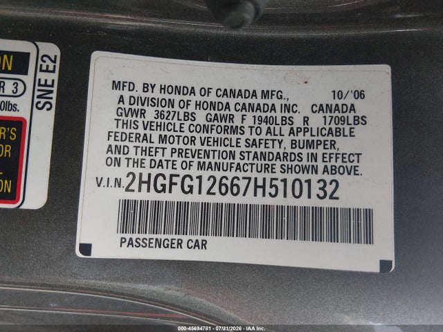 صورة 9 لـ 2007 Honda CIVIC LX
