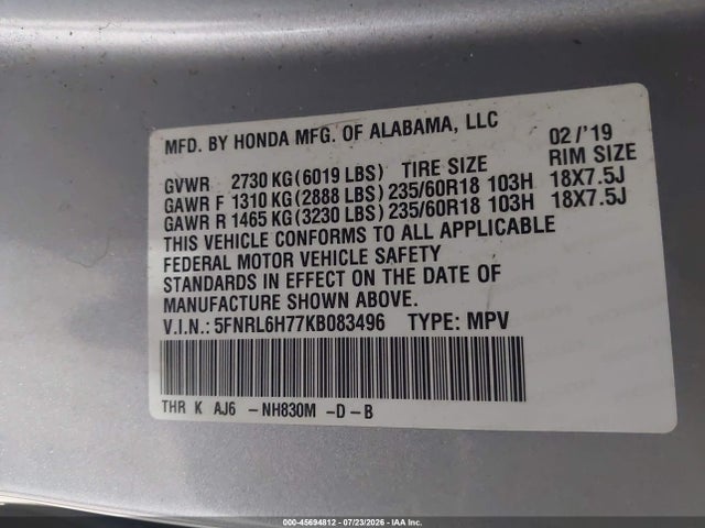 2019 HONDA ODYSSEY EX-L 9