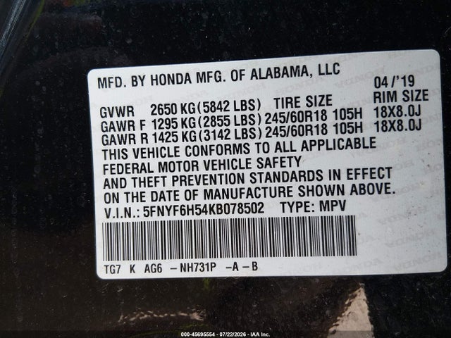 2019 HONDA PILOT EX-L 9