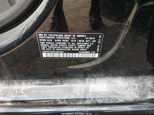2012 Volkswagen PASSAT 2.5L S 照片 9