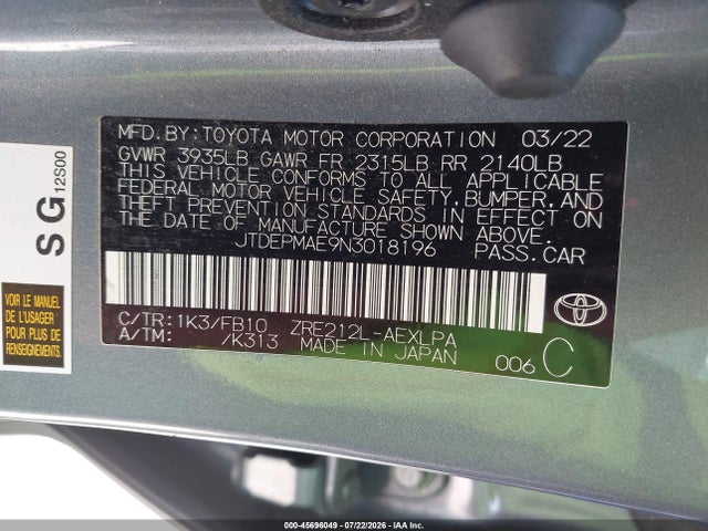 2022 TOYOTA COROLLA LE 9