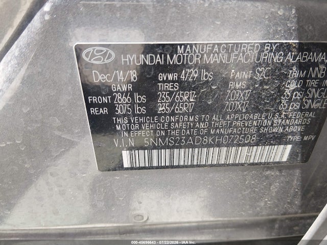 2019 HYUNDAI SANTA FE SE 9