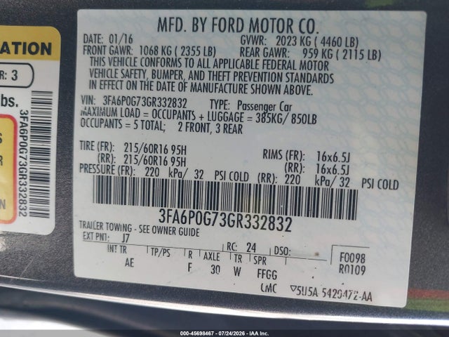 2016 FORD FUSION S 照片 9