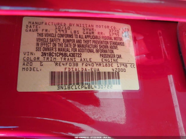 2011 Nissan VERSA 1.8S 照片 9