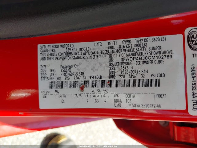 2012 FORD FIESTA SE 照片 9