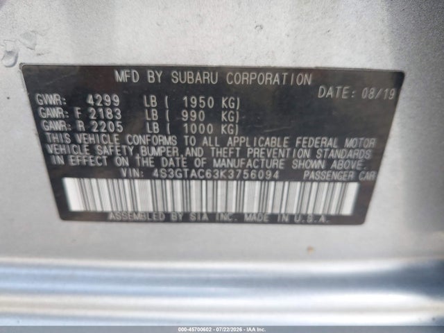2019 Subaru IMPREZA 2.0I PREMIUM 照片 9