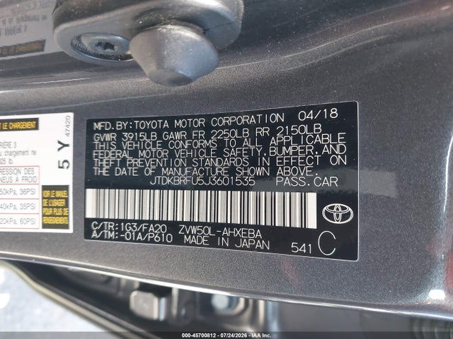 2018 Toyota PRIUS TWO photo 9