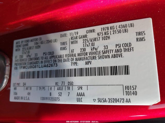 2020 FORD ESCAPE SE 9