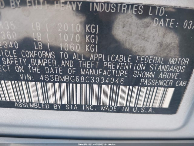 2012 Subaru LEGACY 2.5I PREMIUM 照片 9