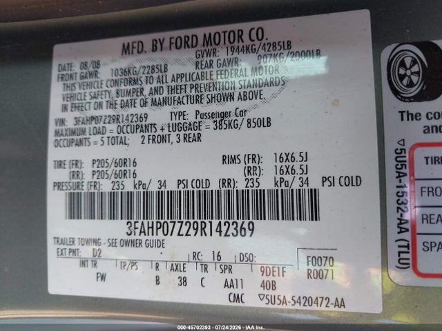 2009 FORD FUSION SE 照片 9