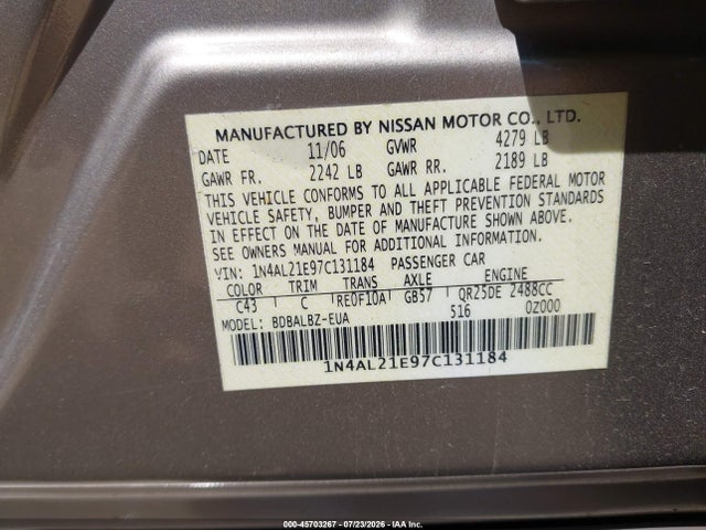 2007 Nissan ALTIMA 2.5 S — фото 9