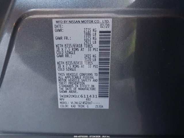 2020 NISSAN PATHFINDER SL 4WD 9